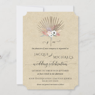 BOHO Rustic Pampas Grass Tropical Monogram Floral Invitation