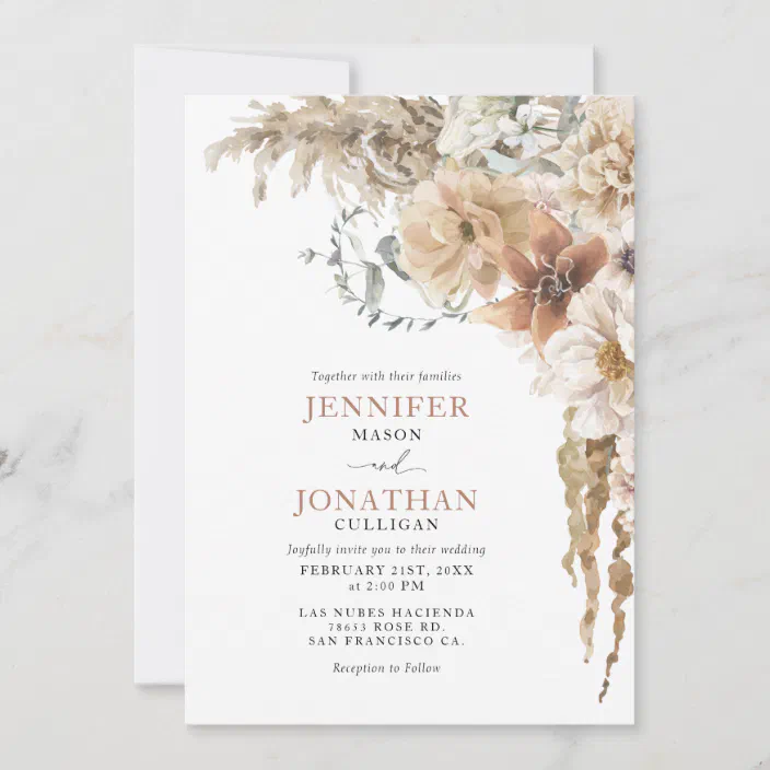 Congratulations Wedding Card Personalised Wedding Card Wedding Gift Card Boho Wedding Watercolour Pampas