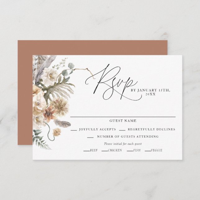 Boho Rustic Pampas Grass Wedding RSVP Card (Front/Back)