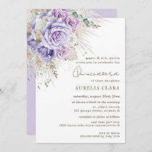 Boho Rustic Pampas Purple Floral Quinceañera Invi Invitation