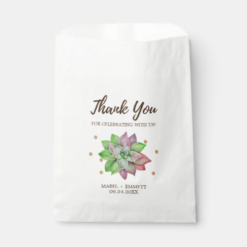 Boho Rustic Pink and Mint Floral Succulent Wedding Favor Bag