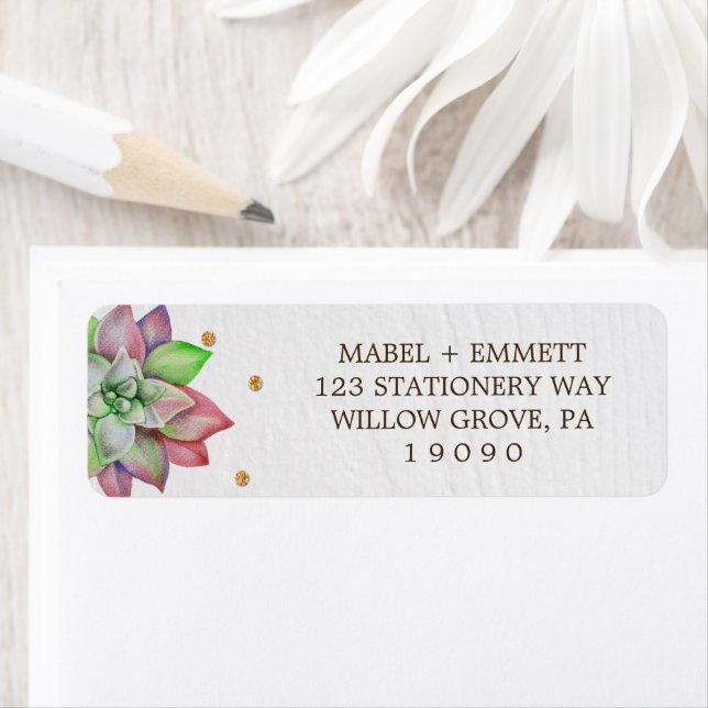 Boho Rustic Pink and Mint Floral Succulent Wedding Label (Insitu)