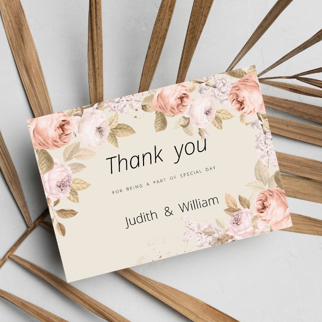Boho rustic pink coral ivory floral Thank You Invitation (Boho rustic pink coral ivory floral Thank You)