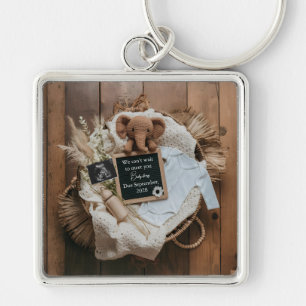 boho rustic pregnancy announcement keepsake keychain