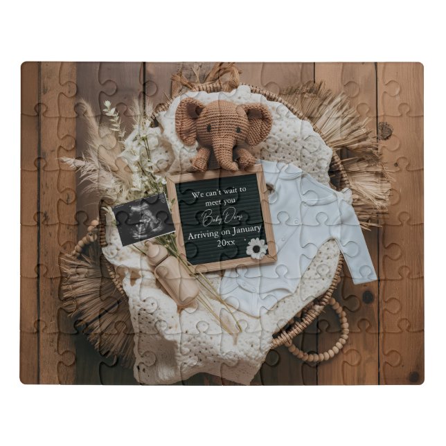 boho rustic pregnancy announcement surprise gift jigsaw puzzle (Puzzle Horizontal)