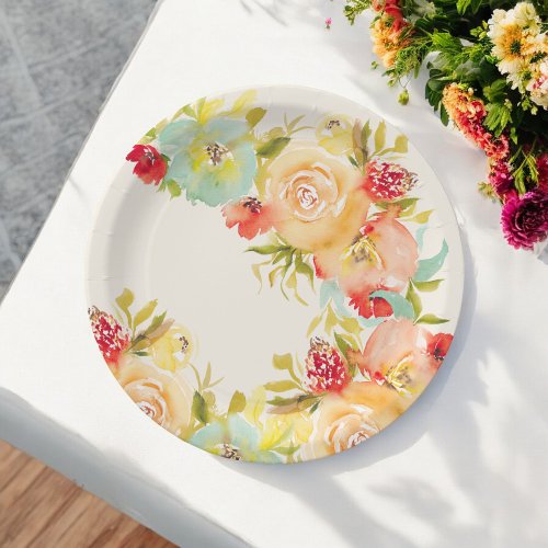 Boho rustic pretty floral watercolor bridal shower paper plates