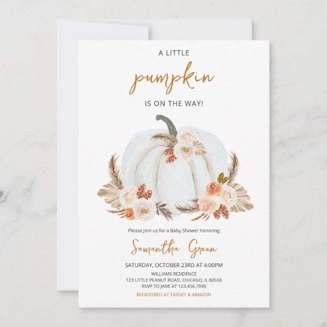  Boho Rustic Pumpkin Baby Shower Invitation (Front)