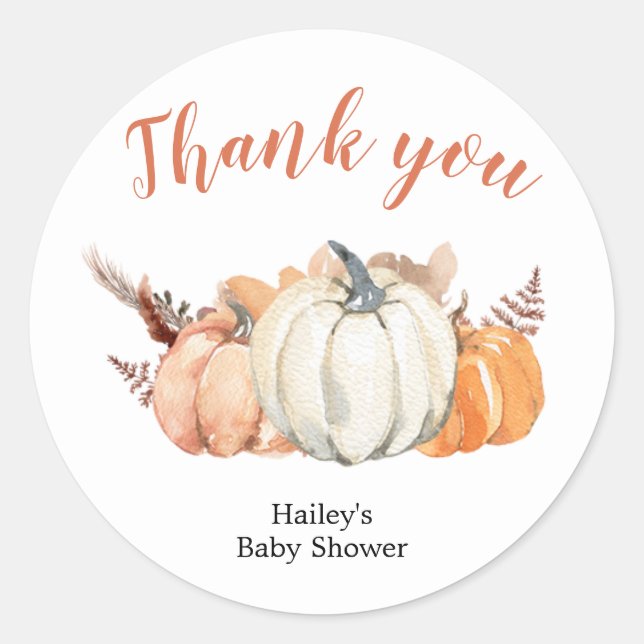 Boho Rustic Pumpkin Baby Shower Thank You Sticker (Front)