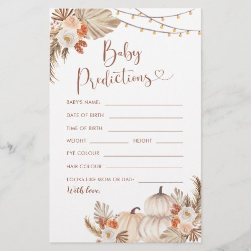 Boho Rustic Pumpkin Fall in Love Baby Predictions