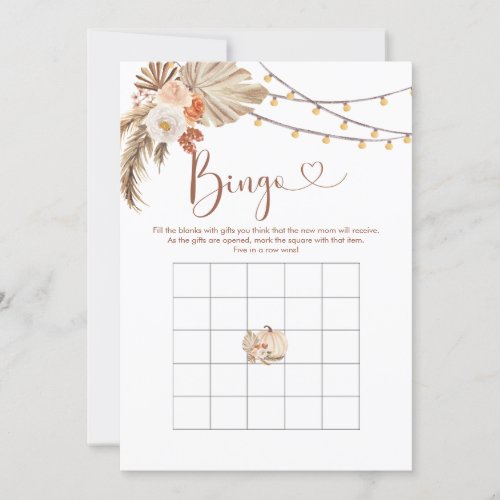 Boho Rustic Pumpkin Fall in Love Baby Shower Bingo Invitation