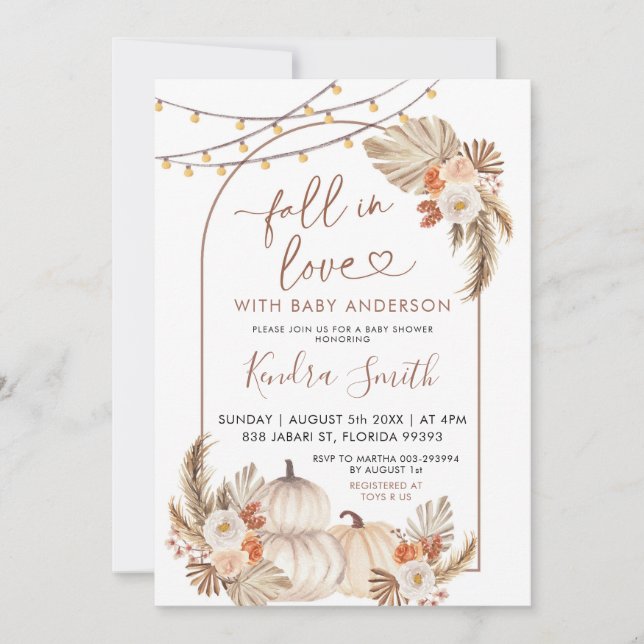 Boho Rustic Pumpkin Fall in Love Baby Shower Invitation (Front)