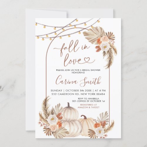 Boho Rustic Pumpkin Fall in Love Bridal Shower Invitation