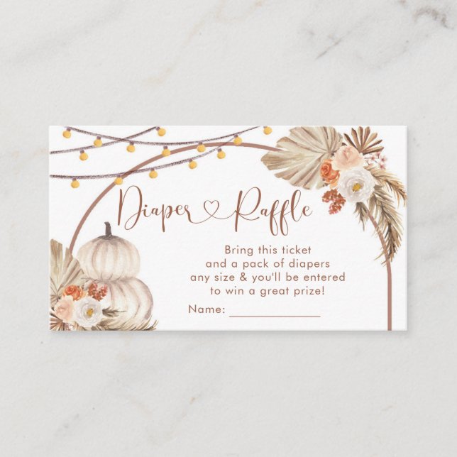 Boho Rustic Pumpkin Fall in Love Diaper Raffle Enclosure Card (Front)