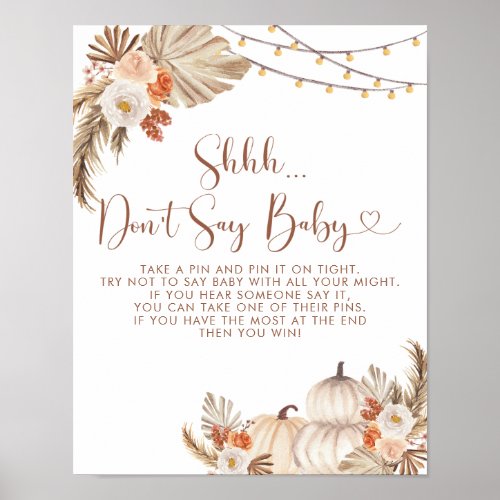 Boho Rustic Pumpkin Fall in Love Dont Say Baby Poster