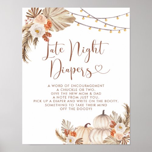 Boho Rustic Pumpkin Fall in Love Late Night Diaper Poster