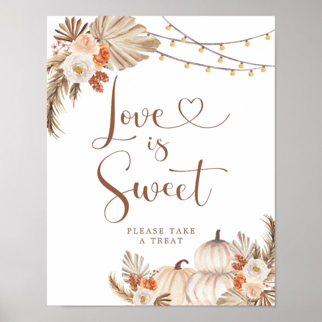 Boho Rustic Pumpkin Fall in Love Love is Sweet Poster (Front)