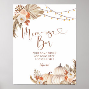 Boho Rustic Pumpkin Fall in Love Mom-osa Bar Poster