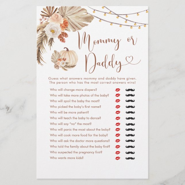 Boho Rustic Pumpkin Fall in Love Mommy or Daddy (Front)