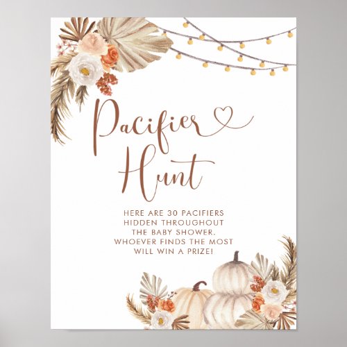 Boho Rustic Pumpkin Fall in Love Pacifier Hunt Poster