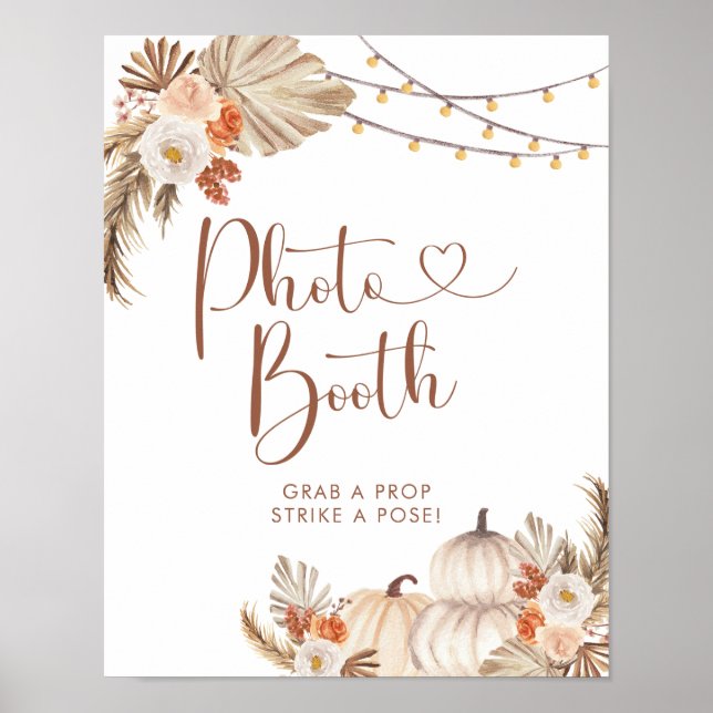 Boho Rustic Pumpkin Fall in Love Photo Booth Sign (Front)
