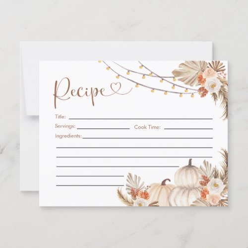 Boho Rustic Pumpkin Fall in Love Recipe Card