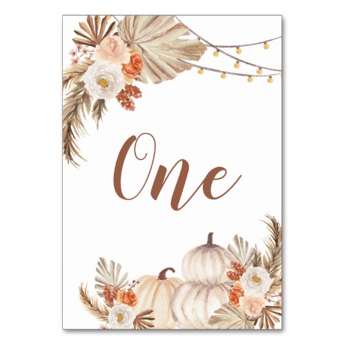 Boho Rustic Pumpkin Fall in Love Table Number