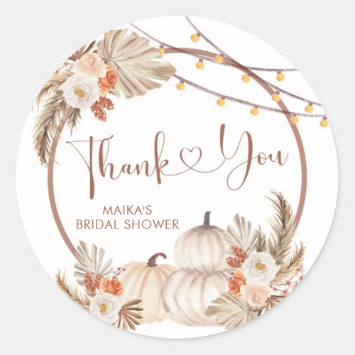 Boho Rustic Pumpkin Fall in Love Thank You Sticker