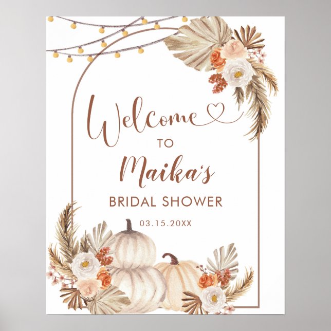 Boho Rustic Pumpkin Fall in Love Welcome Sign (Front)