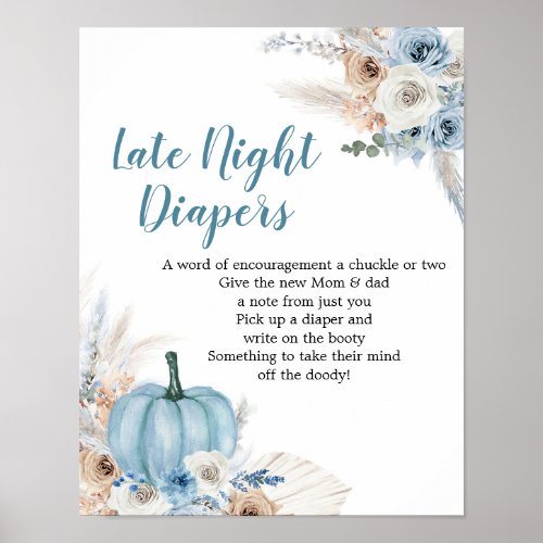 Boho Rustic Pumpkin Fall Late Night Diaper Poster