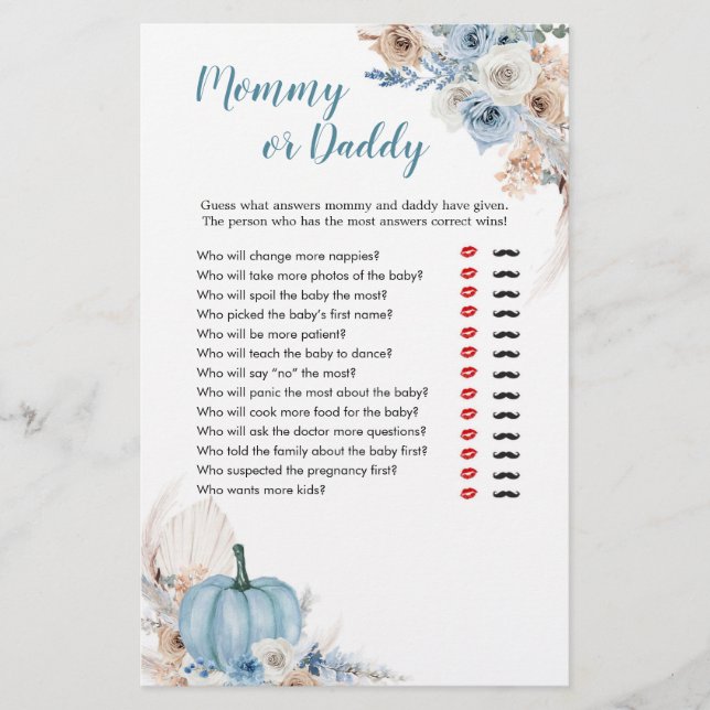 Boho Rustic Pumpkin Fall Mommy or Daddy Games (Front)