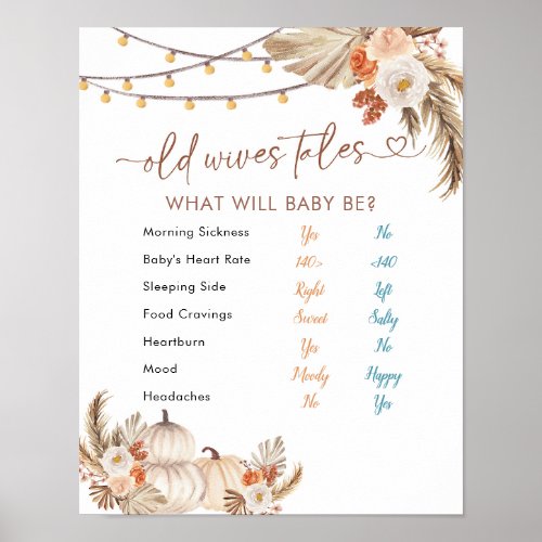 Boho Rustic Pumpkin Fall Old Wives Tales Game Poster