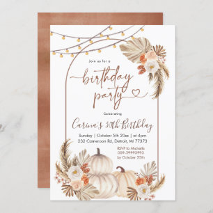 Boho Rustic Pumpkin String Light Fall Birthday Invitation
