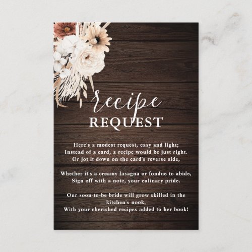 Boho Rustic Recipe Request Bridal Shower Enclosure Card