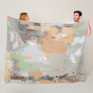 Boho rustic retro orange,taupe,brown,teal abstract fleece blanket