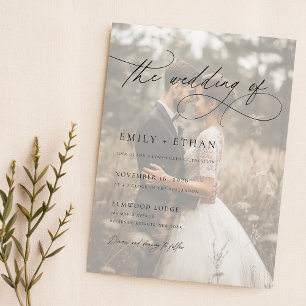 Boho Rustic Script Photo Budget Wedding Invitation