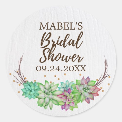 Boho Rustic Succulent Bridal Shower Favor Sticker