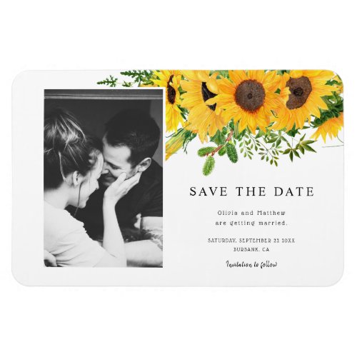 Boho Rustic Sunflower Photo Save The Date Magnet