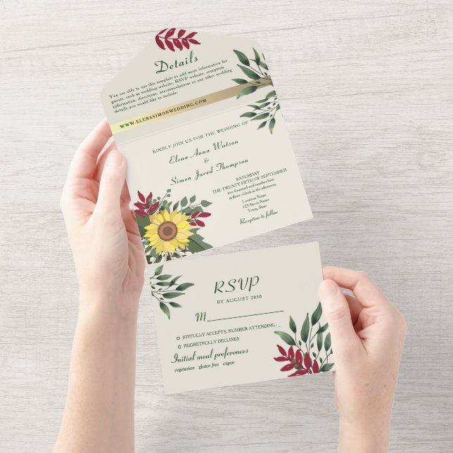 Boho Rustic Sunflower Wedding All In One Invitation (Tearaway)