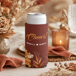 Boho Rustic Terracotta Floral Autumn Fall Wedding Seltzer Can Cooler
