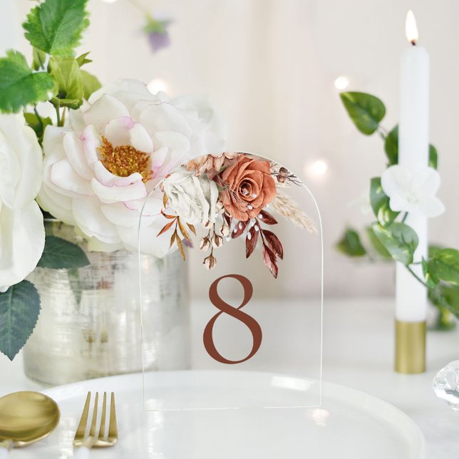 Boho Rustic Terracotta Floral Wedding Table Number (Creator Uploaded)
