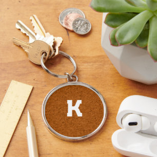 Boho Rustic Textured Wood brown personalized  Keychain