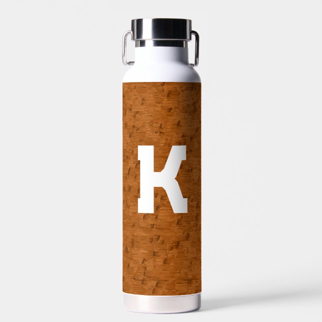 Boho Rustic Textured Wood brown personalized  Water Bottle (Front)