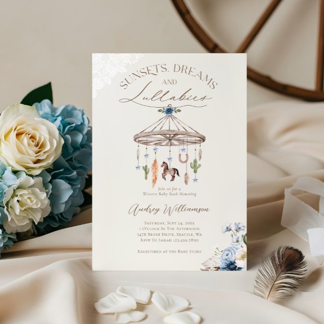 Boho Rustic Wagon Wheel Mobile Western Baby Shower Invitation (Boho Rustic Wagon Wheel Mobile Western Baby Shower Invitation (Front))