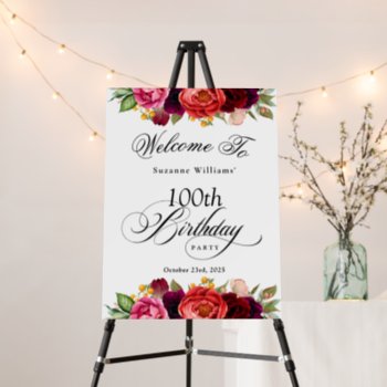 Boho Rustic Watercolor Floral 100th Birthday Party Foam Board by Oasis_Landing at Zazzle