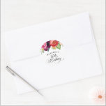 Boho Rustic Watercolor Floral 50th Birthday Party Classic Round Sticker<br><div class="desc">With beautiful rustic boho style, this 50th birthday party sticker has a vibrant color palette in terracotta, deep peach, burgundy red, purple, teal and yellow. The lovely watercolor botanical elements have a nature-inspired organic appeal and make the design pop with style. Elegant calligraphy script spells out the word "Birthday" with...</div>