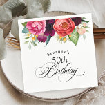 Boho Rustic Watercolor Floral 50th Birthday Party Napkins<br><div class="desc">With beautiful rustic boho style, this 50th birthday party napkin has a rich color palette in terracotta, deep peach, burgundy red, purple, teal and yellow. The lovely watercolor botanical elements have a nature-inspired organic appeal and make the design pop with style. Elegant calligraphy script spells out the word "Birthday" with...</div>