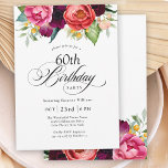 Boho Rustic Watercolor Floral 60th Birthday Party Invitation<br><div class="desc">This wonderfully feminine and rustic boho style 60th birthday party invitation has a sumptuous rich color palette in terracotta, deep peach, burgundy red, purple, teal and yellow. The lovely watercolor botanical elements have a nature-inspired organic appeal and make the invitation pop with style. Elegant calligraphy script spells out the word...</div>
