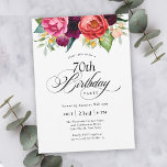Boho Rustic Watercolor Floral 70th Birthday Party Invitation<br><div class="desc">This beautifully feminine and rustic boho style 70th birthday party invitation has a sumptuous rich color palette in terracotta, deep peach, burgundy red, purple, teal and yellow. The lovely watercolor botanical elements have a nature-inspired organic appeal and make the invitation pop with style. Elegant calligraphy script spells out the word...</div>