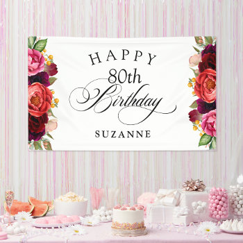 Boho Rustic Watercolor Floral 80th Birthday Party Banner by Oasis_Landing at Zazzle