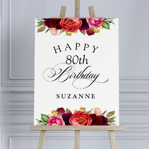 Boho Rustic Watercolor Floral 80th Birthday Party Foam Board